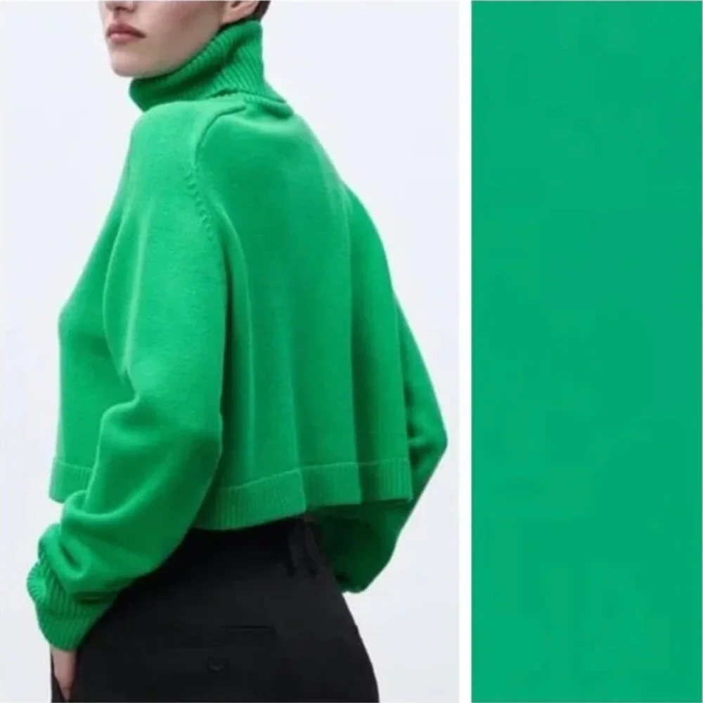 Zara High Collar Turtleneck Cropped Knit Sweater S - Picture 4 of 7